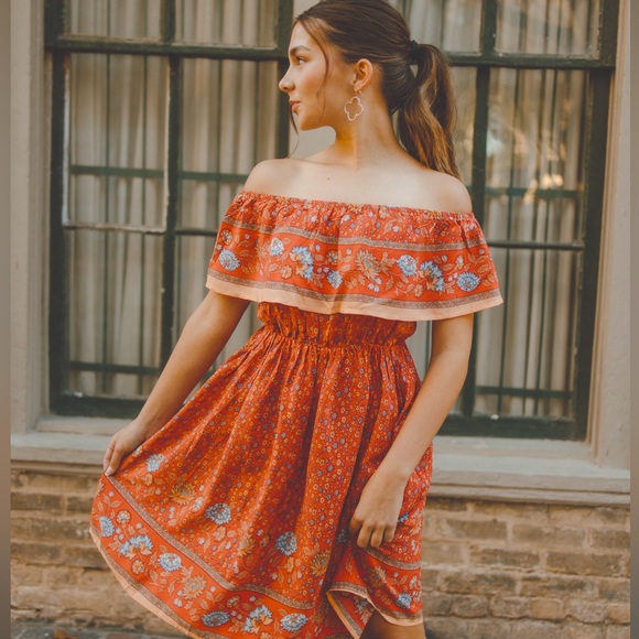 Off Shoulder Boho Floral Swing Mini Dress Summer Strapless Pleated Short Dress - Picture 2 of 4